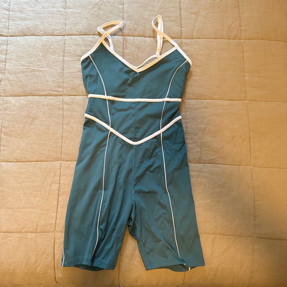 Stylish Teal Jumpsuit with White Accents